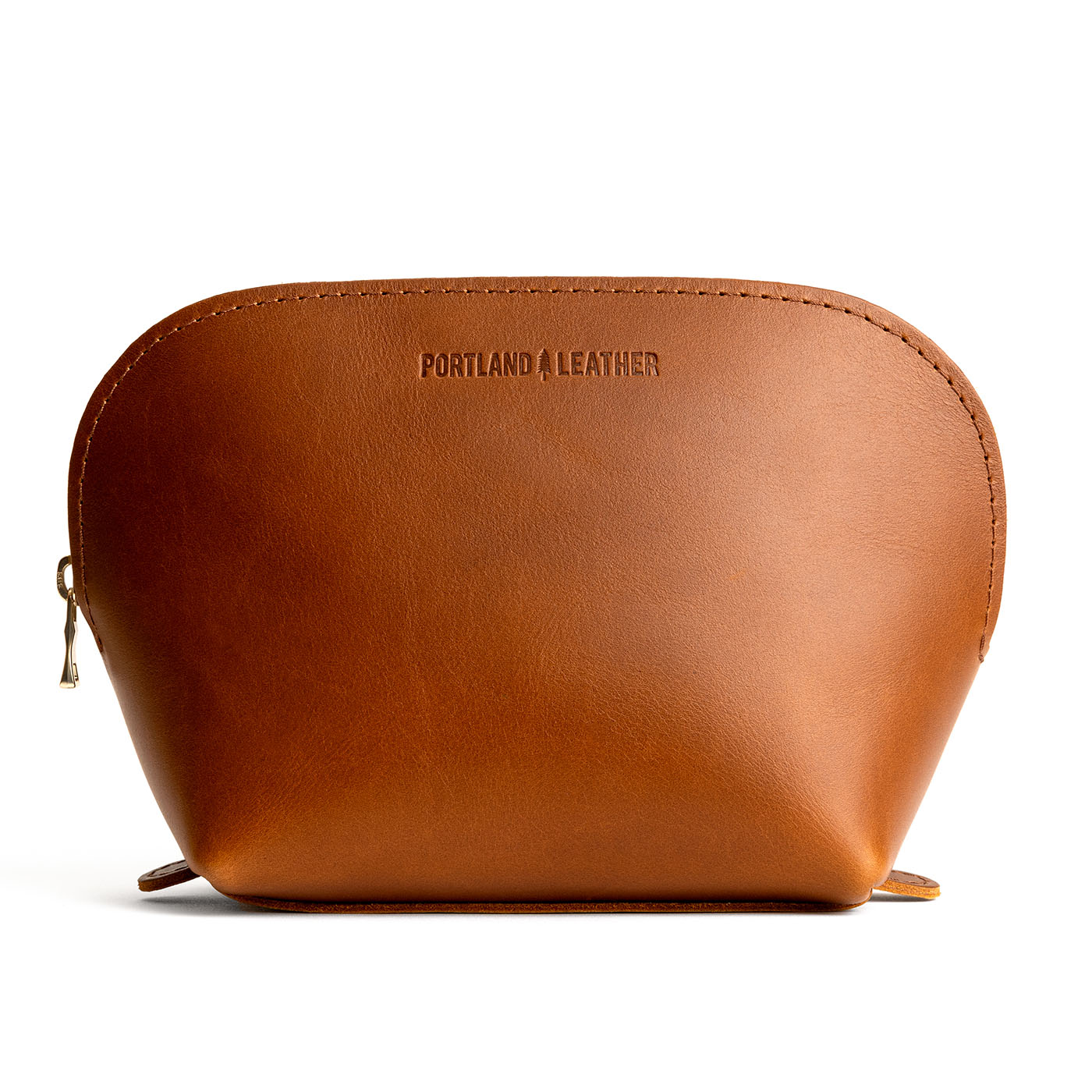 Honey*Belladonna | Leather makeup bag with curved top zipper and flat bottom