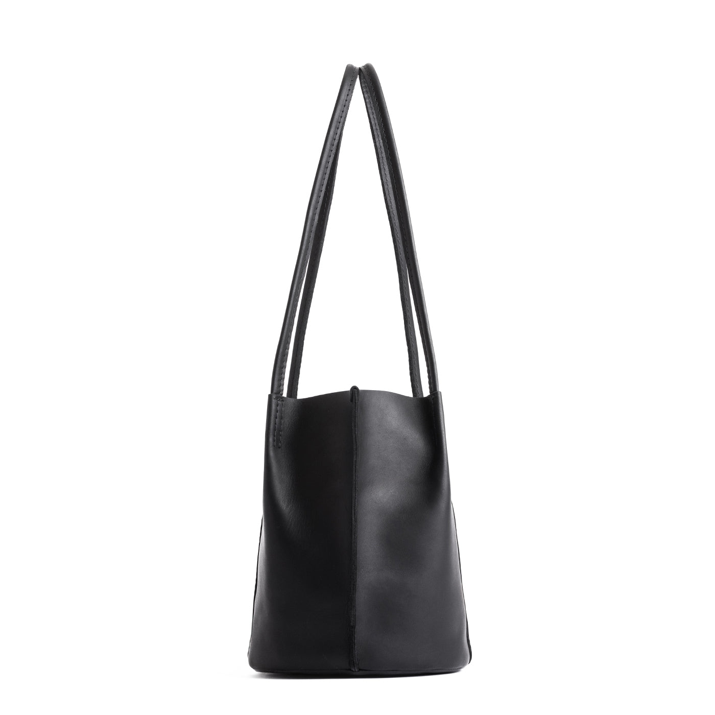 Black | Petite bucket shaped tote bag with matching leather handles