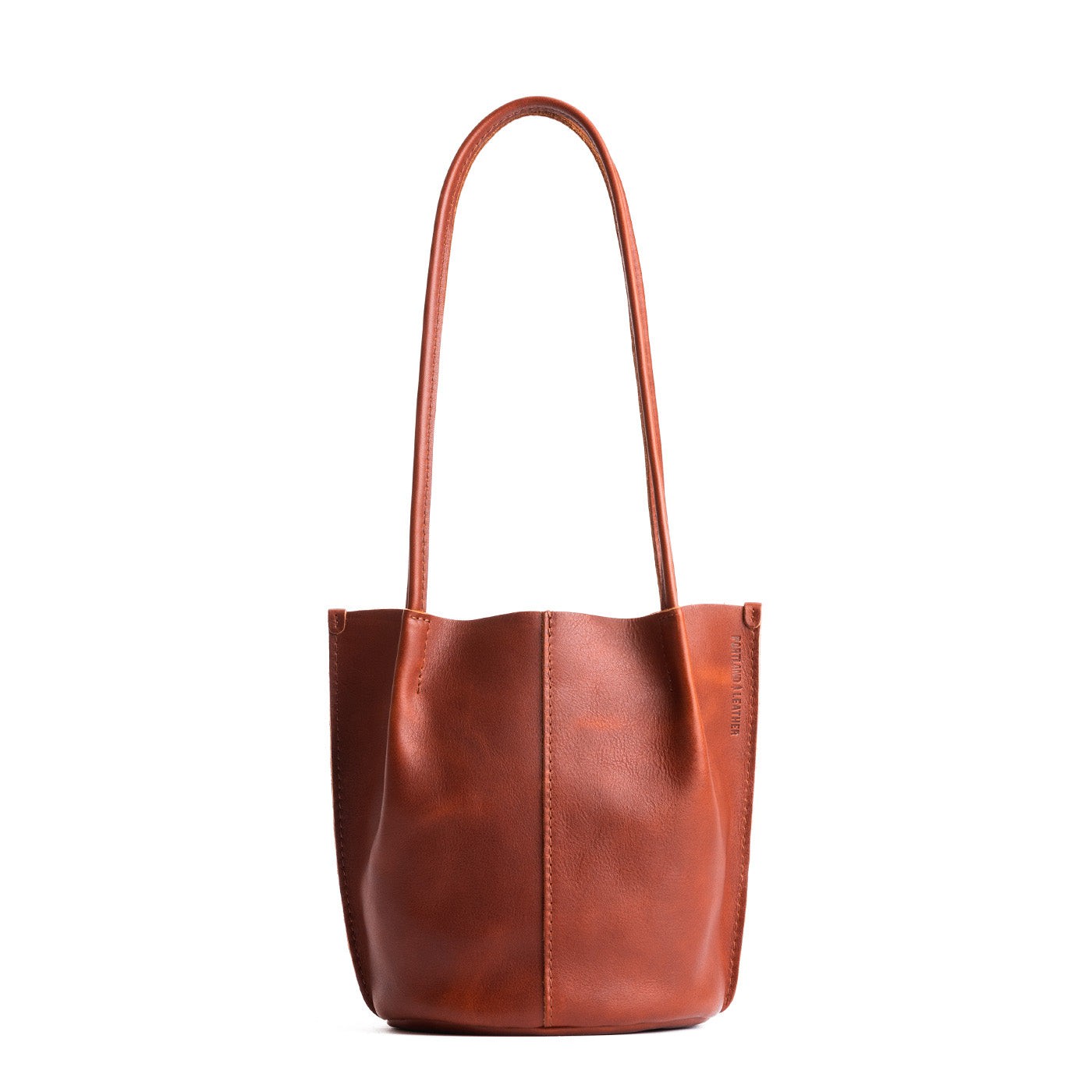 Chestnut | Petite bucket shaped tote bag with matching leather handles