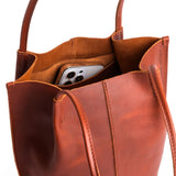 Chestnut | Petite bucket shaped tote bag with matching leather handles