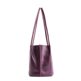 Plum | Petite bucket shaped tote bag with matching leather handles