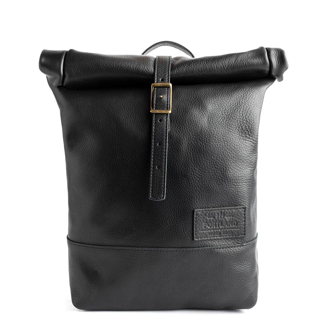Quality Strong Black Roll Top Leather Backpack