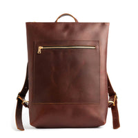 All Color: Cognac | Rectangular slim leather laptop backpack