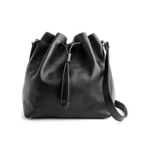 Pebbled--black | Slouchy crossbody bag with drawstring closure