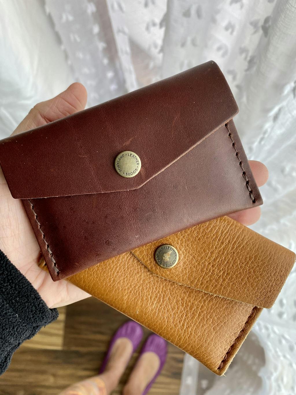 New Portland Leather Goods Premium sale Nutmeg mini envelope wallet & Adriana pouch