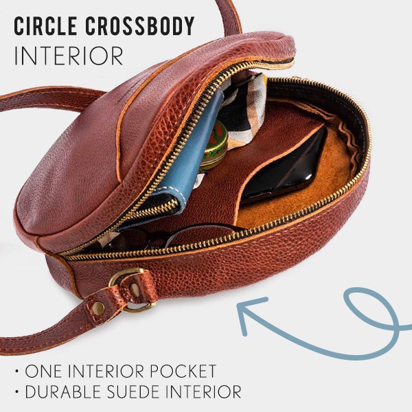 Portland Leather fashion Goods Small Circle Crossbody Purse STORM