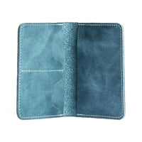 Aqua | Leather passport case with PLG logo open shot