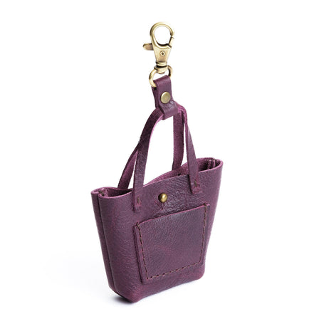 All Color: Plum | tiny tote purse keychain with lobster clasp and front pocket 