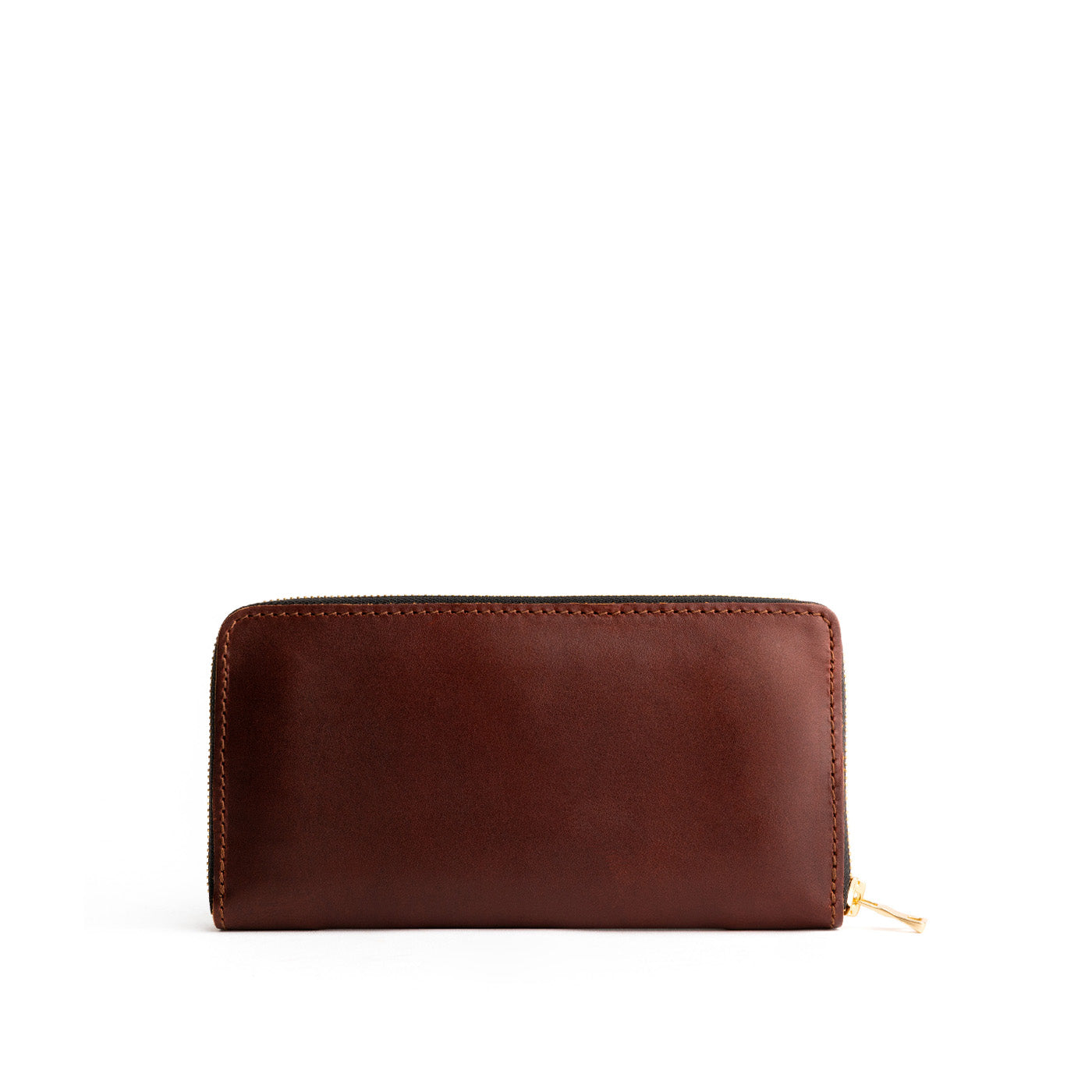 Cognac | Large accordion leather wallet with zipper closed