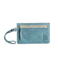 Aqua | Flat leather pouch with zipper and wristlet