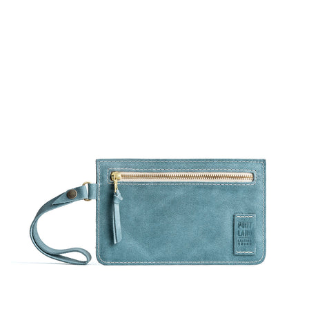 Aqua | Flat leather pouch with zipper and wristlet