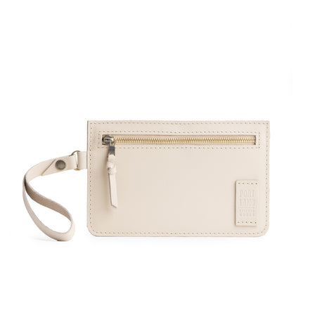 Bone | Flat leather pouch with zipper and wristlet