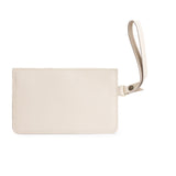 Bone | Flat leather pouch with zipper and wristlet