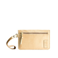 Champagne | Flat leather pouch with zipper and wristlet