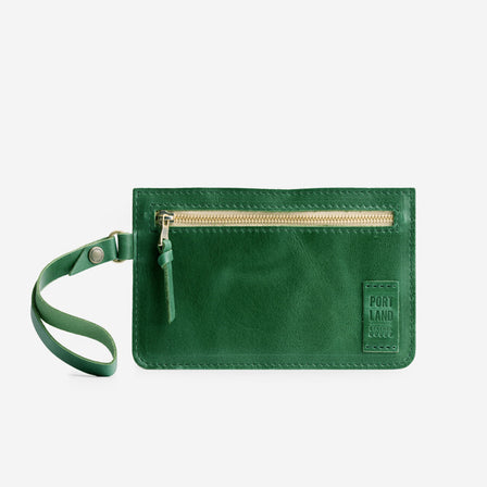 Cowboy Mint | Flat leather pouch with zipper and wristlet