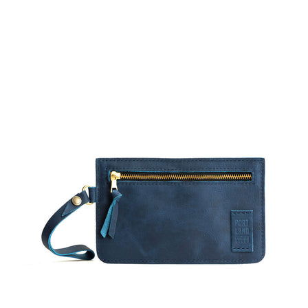 Deep Water | Flat leather pouch with zipper and wristlet