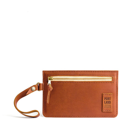 Honey | Flat leather pouch with zipper and wristlet