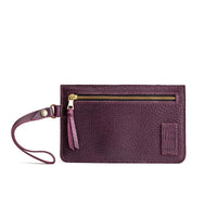 Plum | Flat leather pouch with zipper and wristlet
