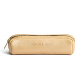 All Color: Champagne | Leather pouch with a curved top and zipper