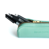 All Color: Mint | Leather pouch with a curved top and zipper