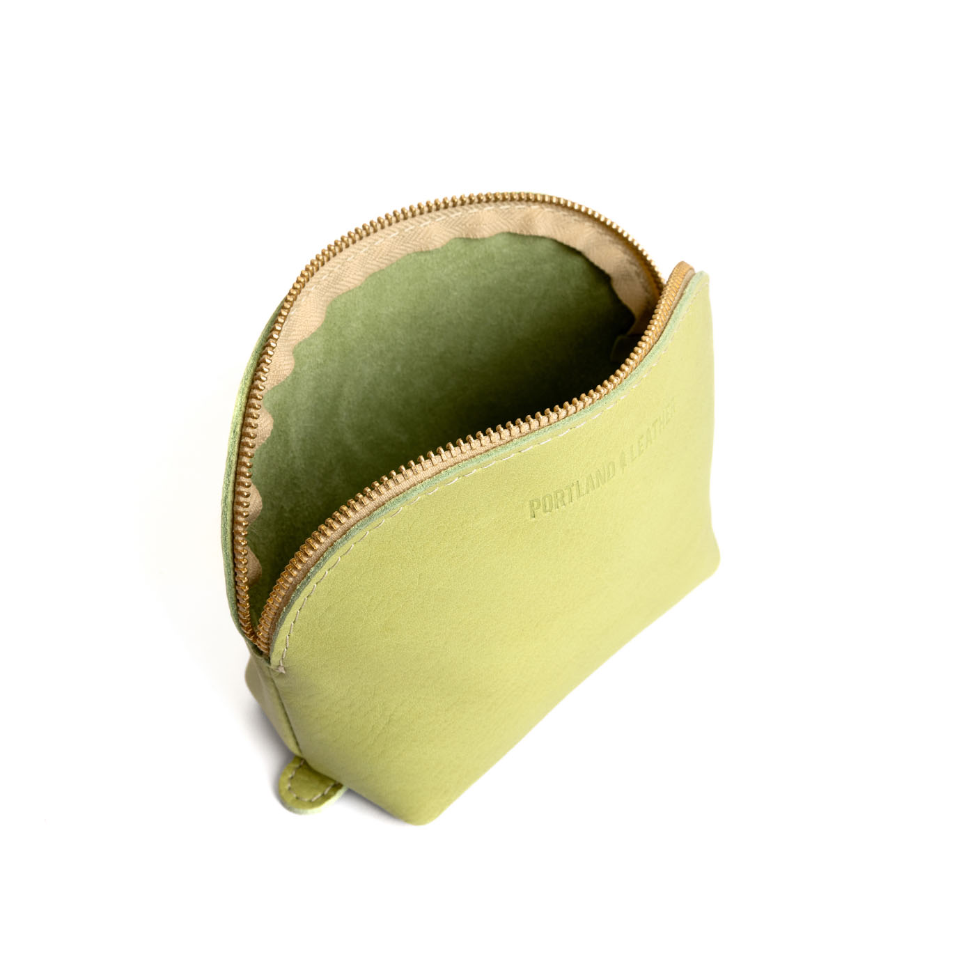 Sugar Snap*Bella | Leather makeup bag with curved top zipper and flat bottom