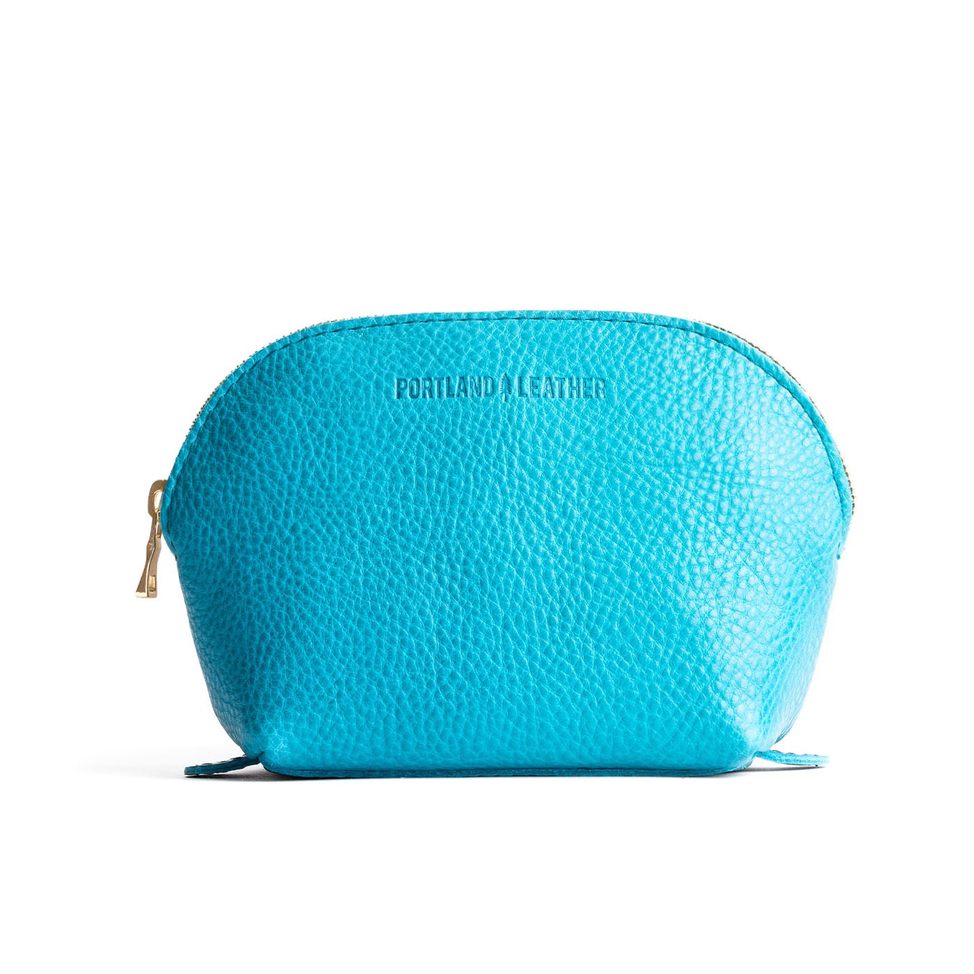 Baja*Bella | Leather makeup bag with curved top zipper and flat bottom