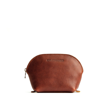 Nutmeg*Belladonna | Leather makeup bag with curved top zipper and flat bottom