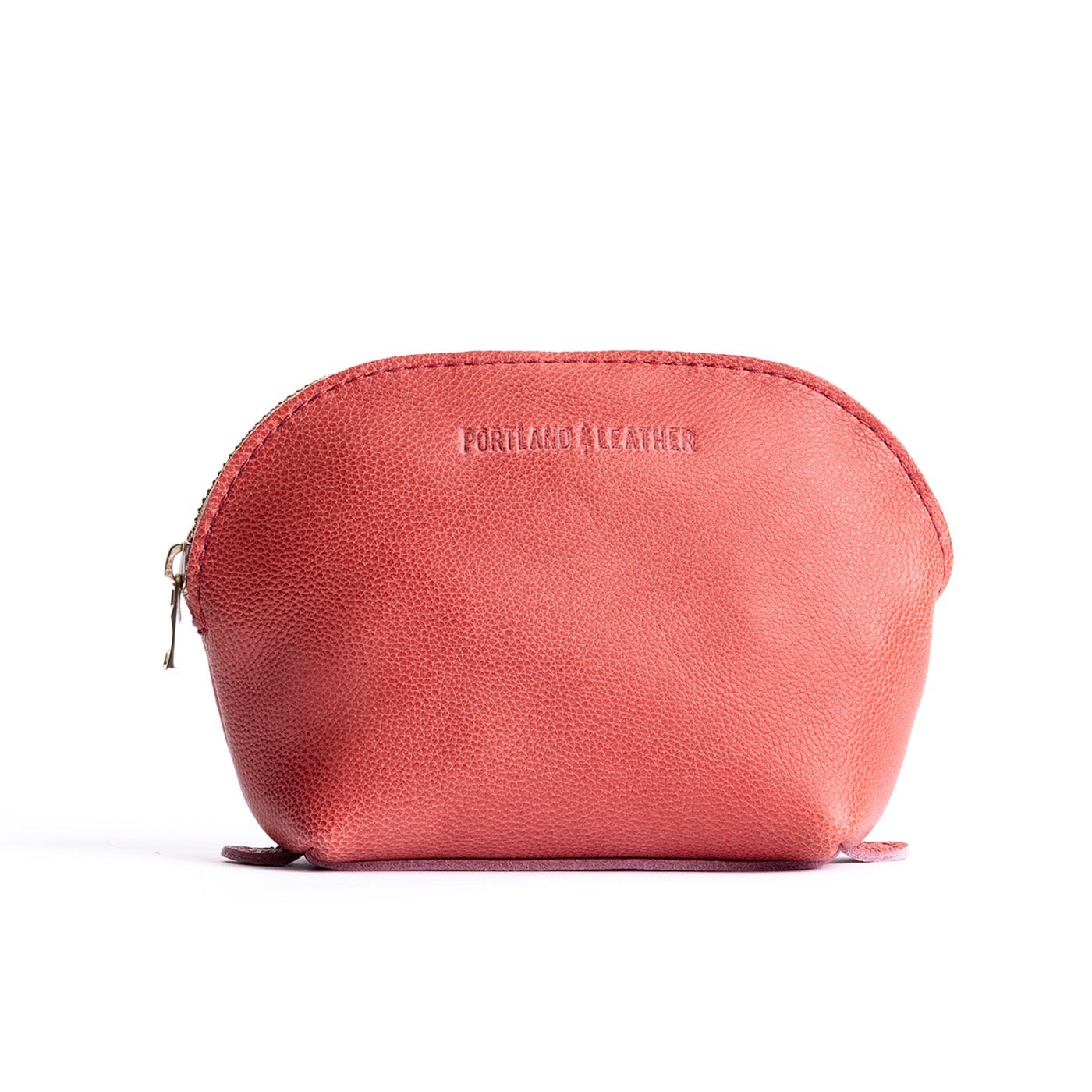 Watermelon*Bella | Leather makeup bag with curved top zipper and flat bottom