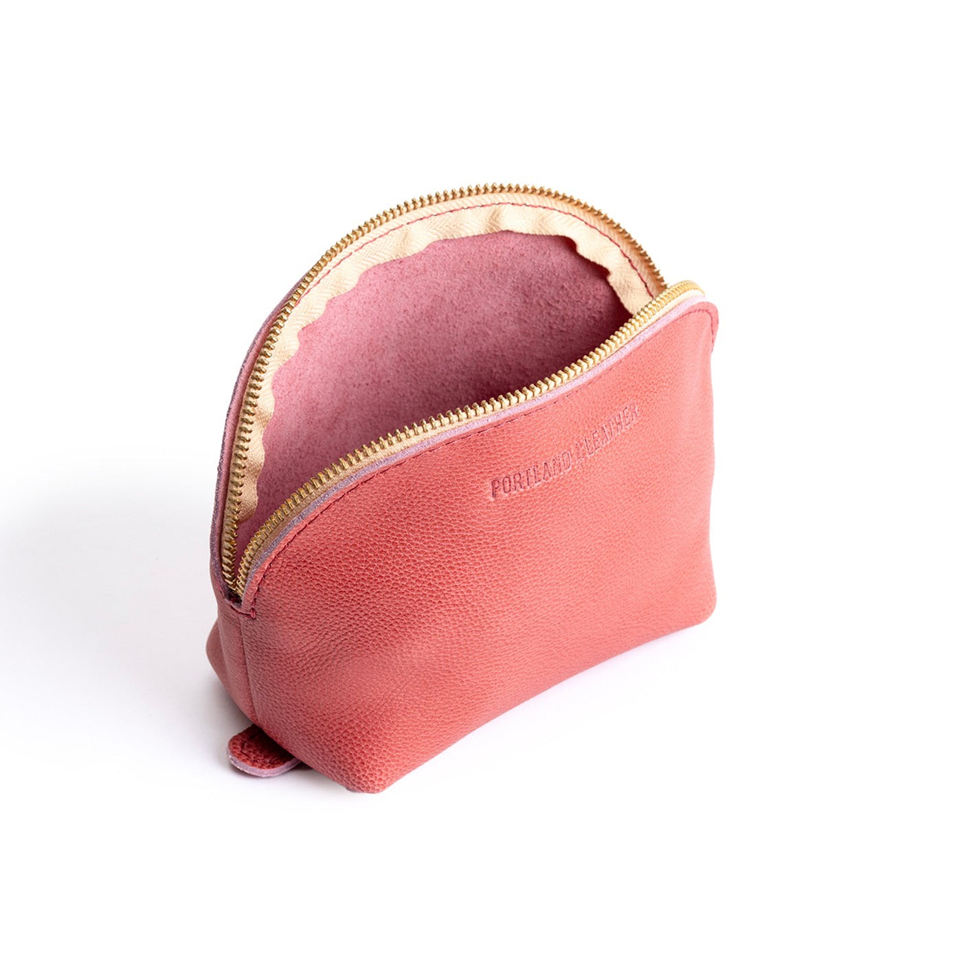 Watermelon*Bella | Leather makeup bag with curved top zipper and flat bottom