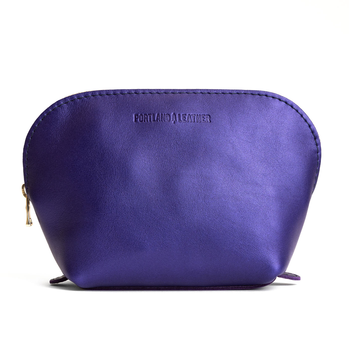 Amethyst*Belladonna | Leather makeup bag with curved top zipper and flat bottom