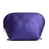 Amethyst Belladonna | Leather makeup bag with curved top zipper and flat bottom