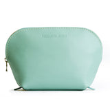 Mint Belladonna | Leather makeup bag with curved top zipper and flat bottom