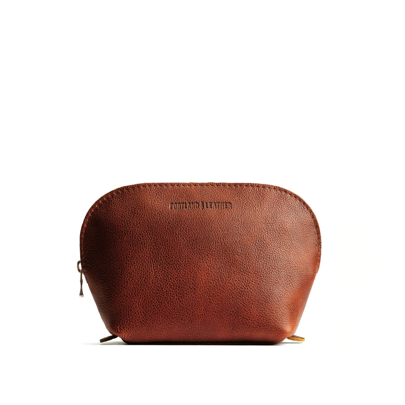 Nutmeg*Belladonna | Leather makeup bag with curved top zipper and flat bottom