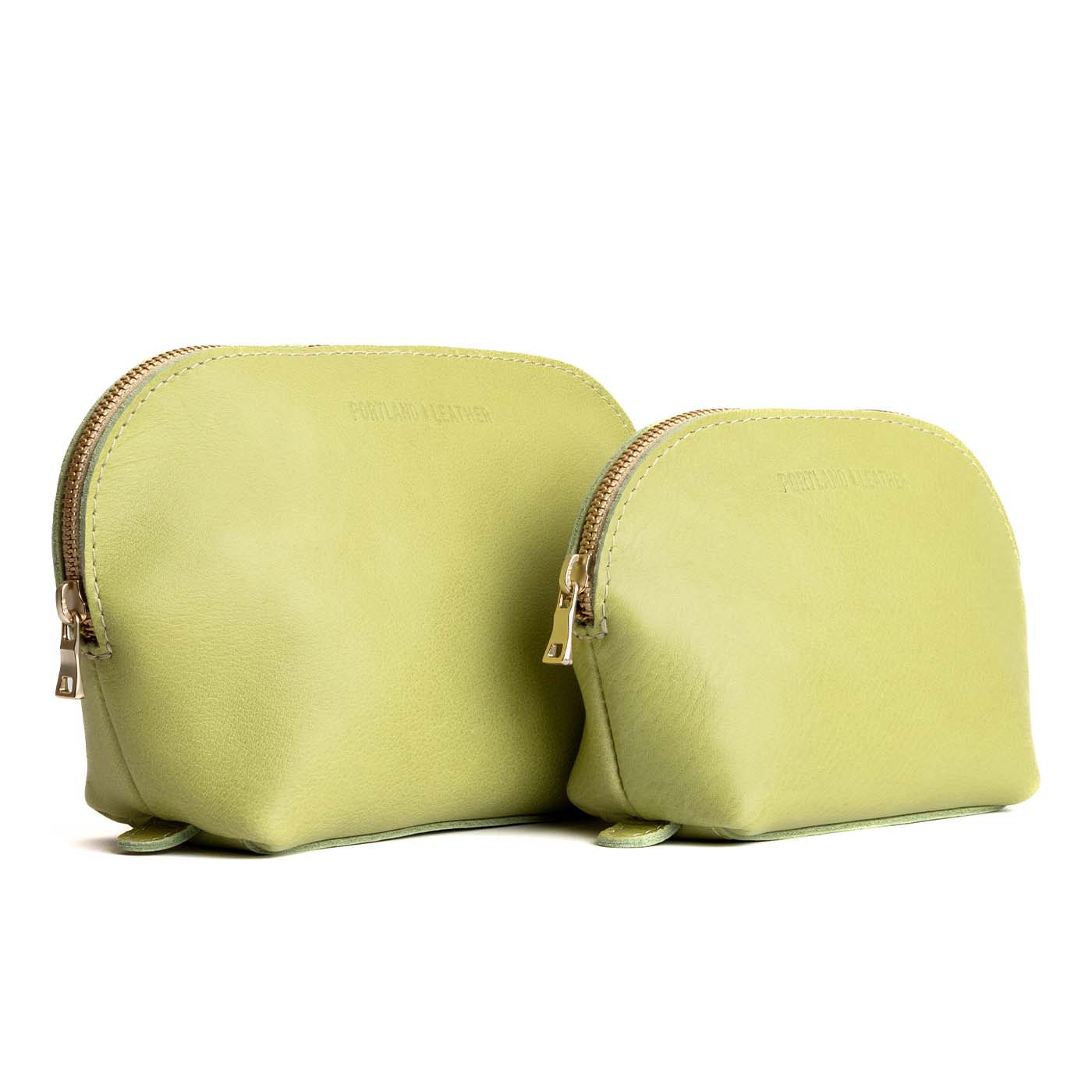 Sugar Snap | Leather makeup bag with curved top zipper and flat bottom