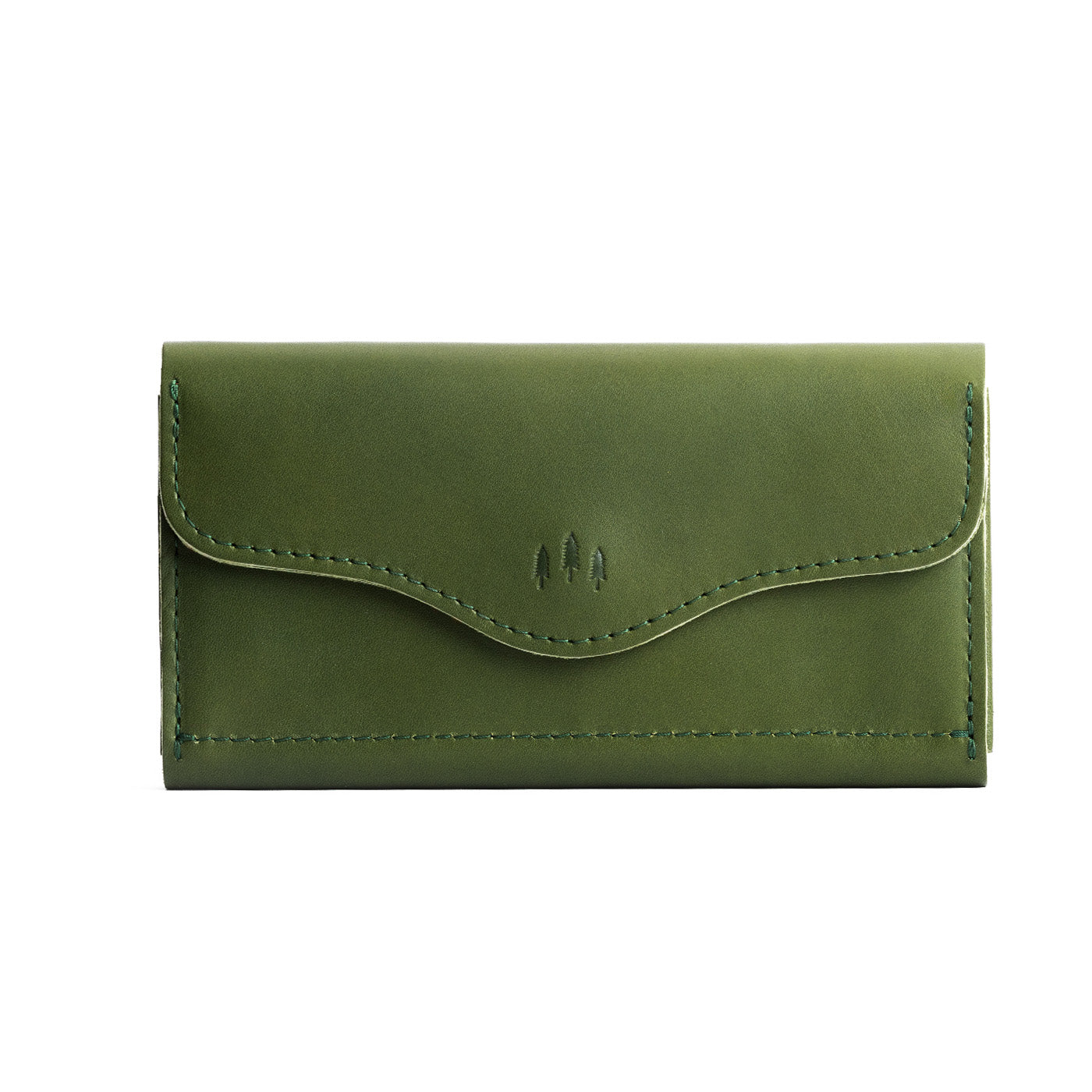 Pine | Large leather wallet with snap closure and three trees debossed