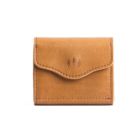 Shortbear | Compact leather wallet with snap closure and three trees debossed