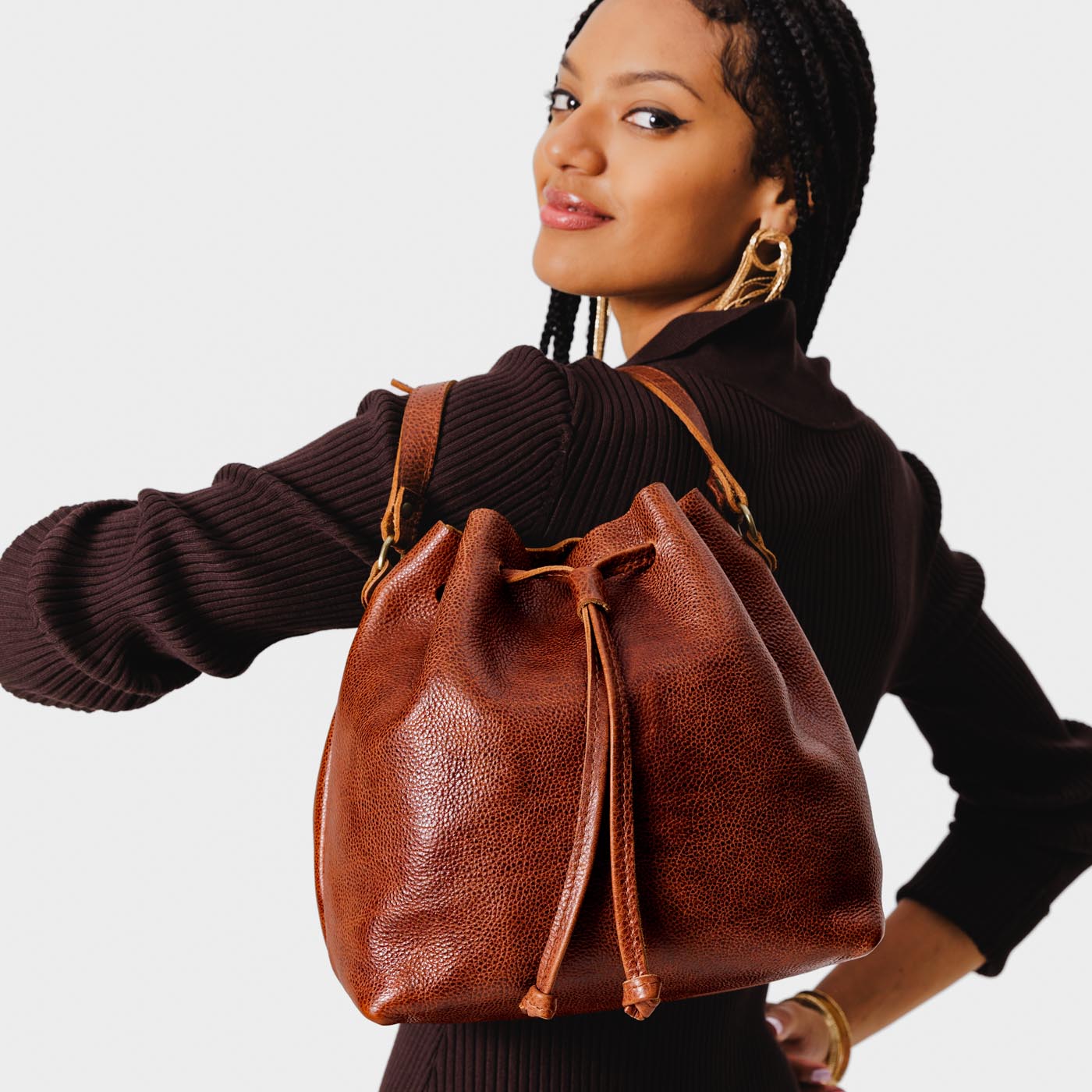 Nutmeg*Large | Slouchy crossbody bag with drawstring closure