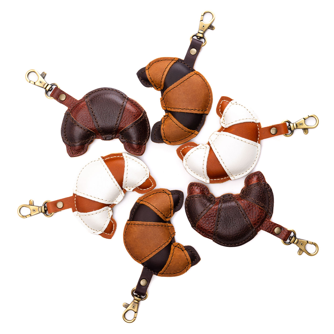 All Variants | Croissant shaped leather keychains with lobster claw clasp