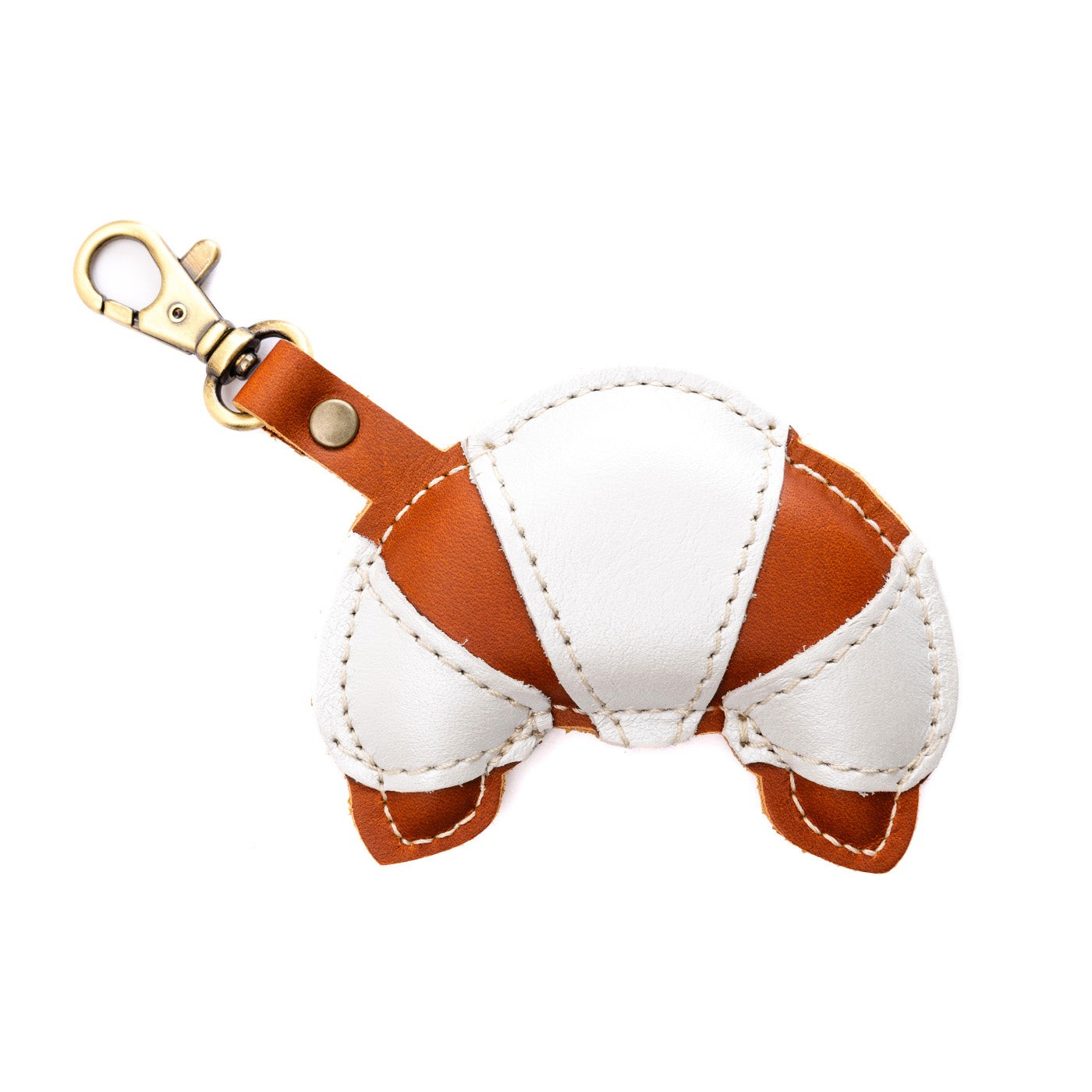 Pearl | Croissant shaped leather keychain with lobster claw clasp