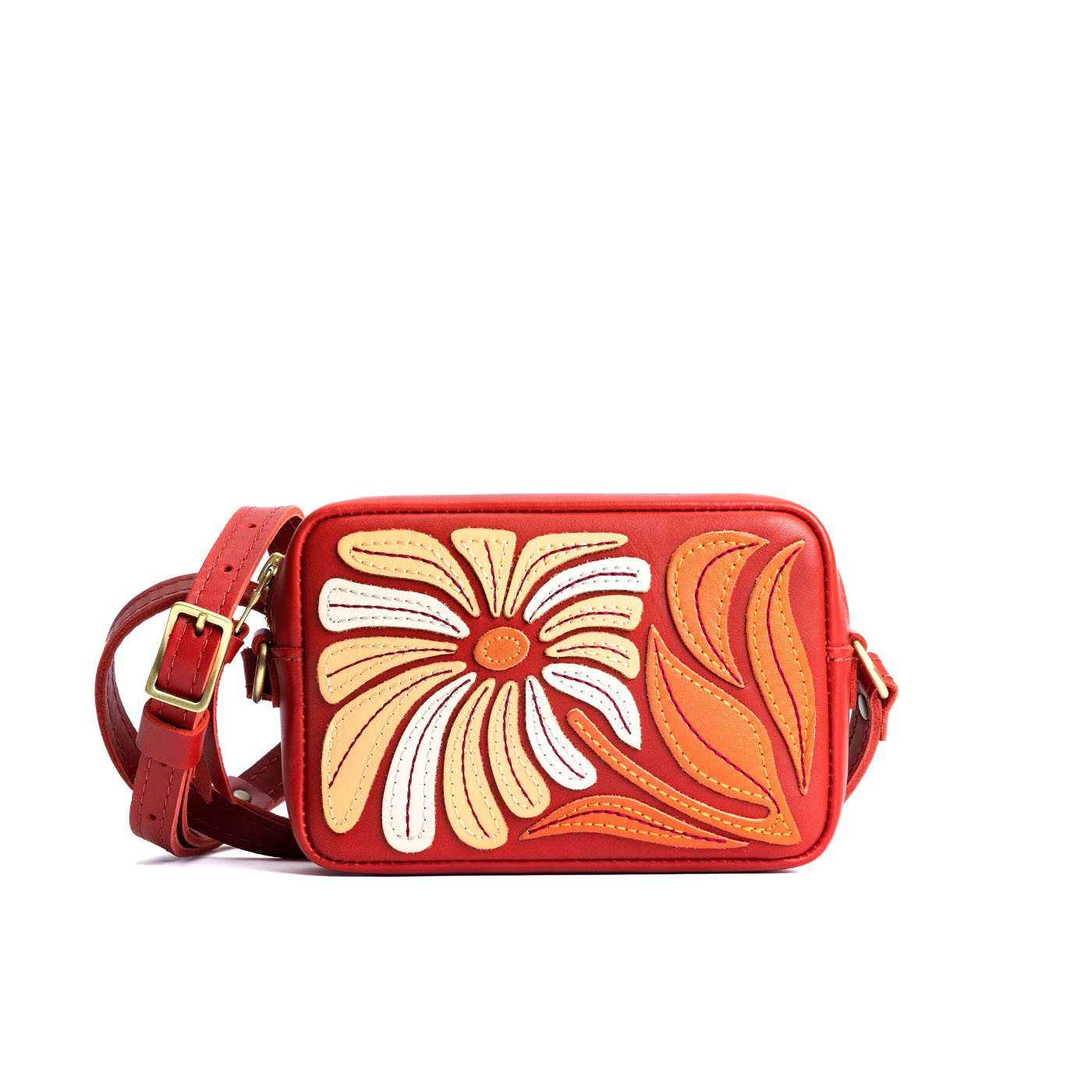 Wildflower Ruby*Small | Petite rectangular crossbody with large flower embroidery