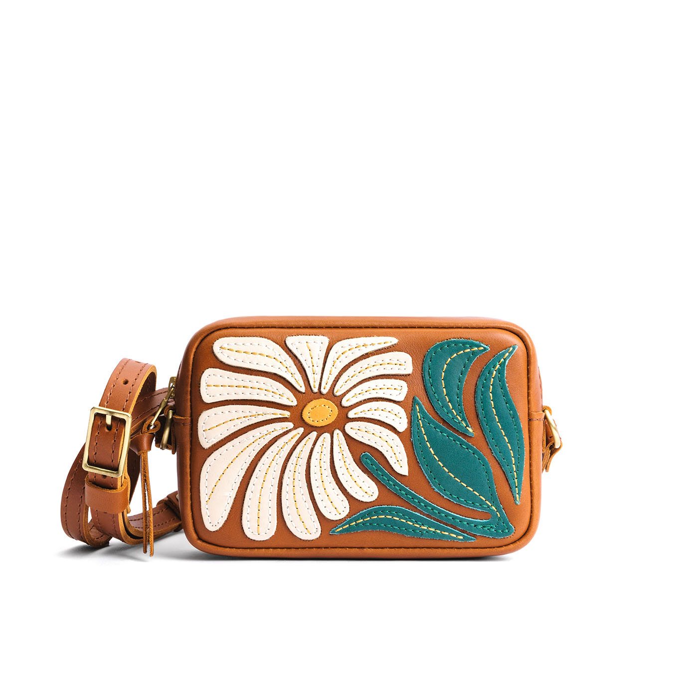 Wildflower Honey*Small | Petite rectangular crossbody with large flower embroidery