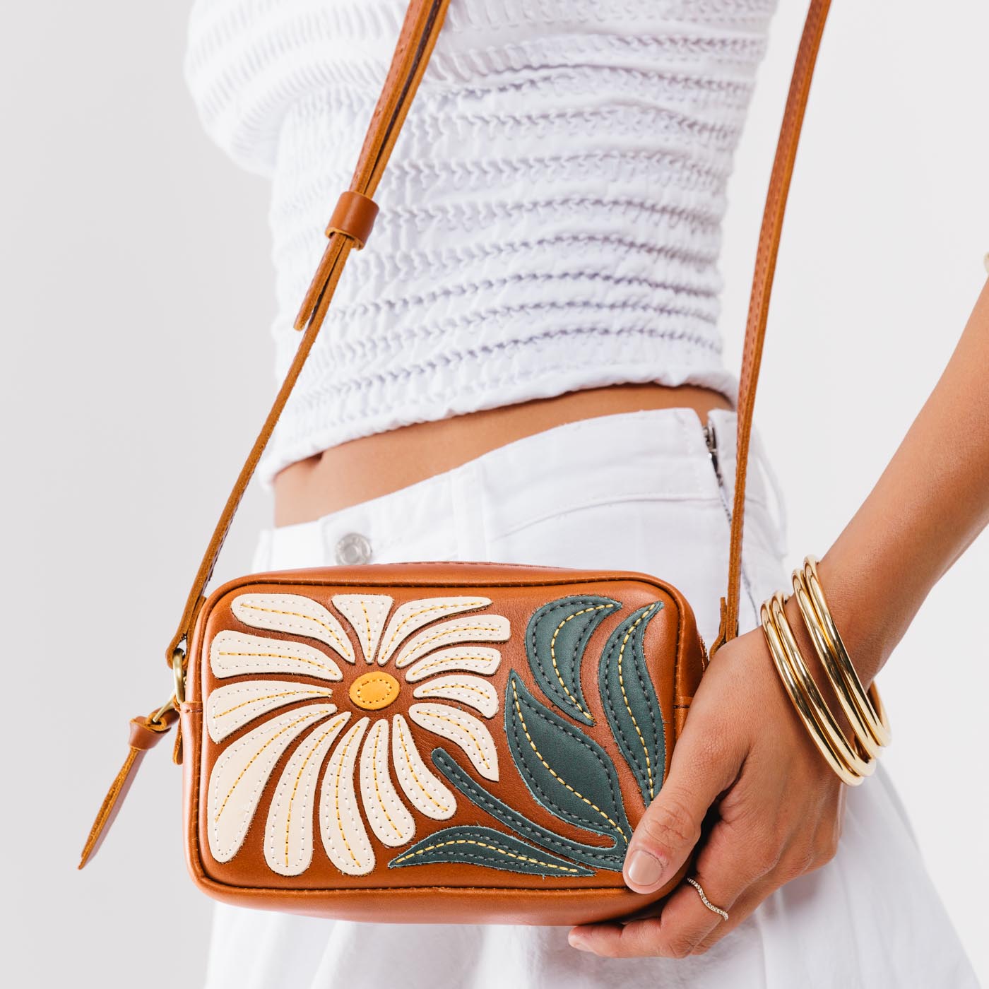 Wildflower Honey*Small | Petite rectangular crossbody with large flower embroidery