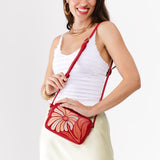 Wildflower Ruby Small | Petite rectangular crossbody with large flower embroidery