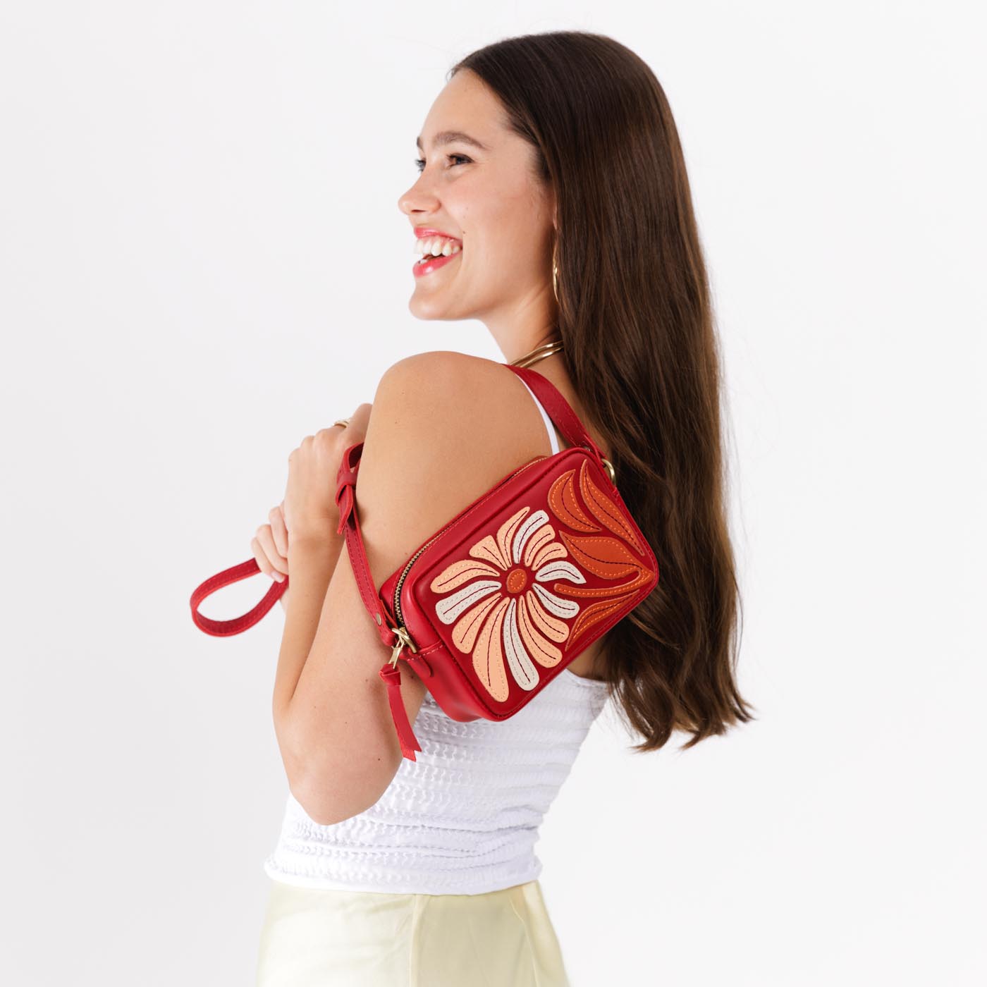 Wildflower Ruby*Small | Petite rectangular crossbody with large flower embroidery