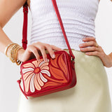 Wildflower Ruby Small | Petite rectangular crossbody with large flower embroidery