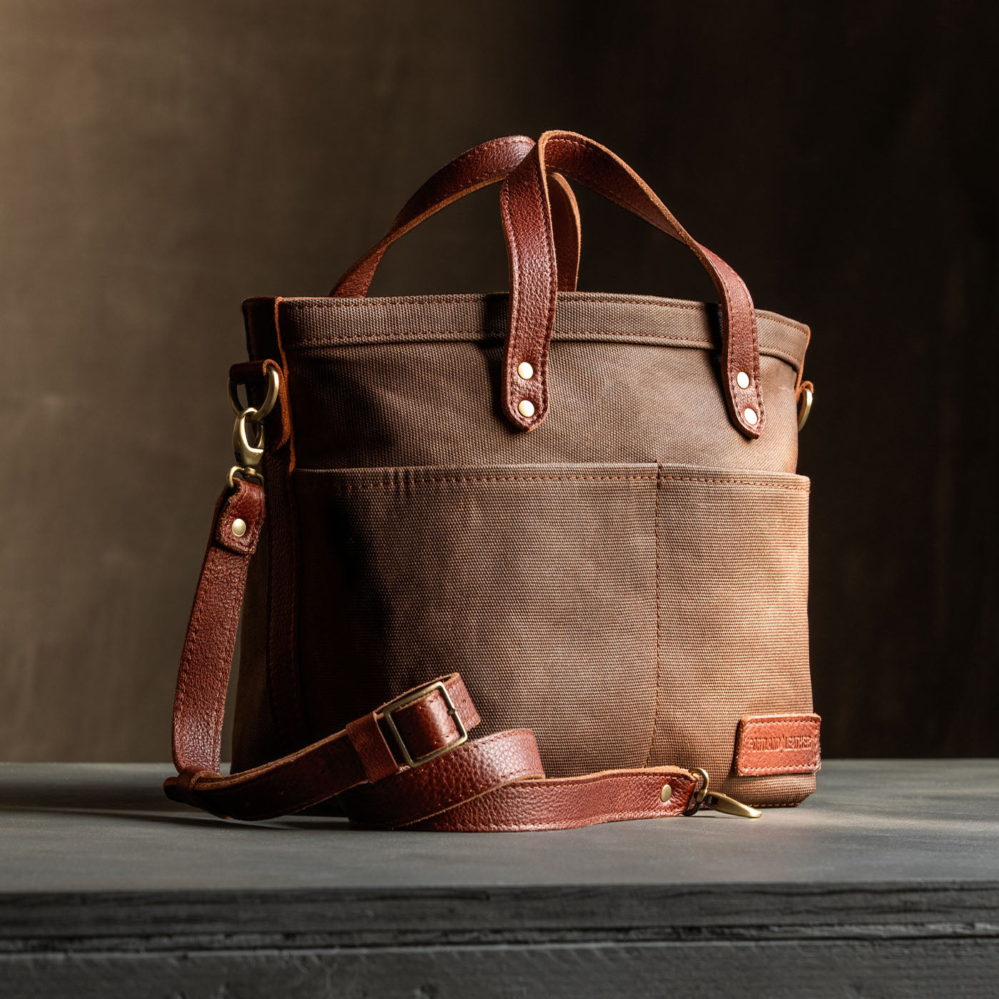 Canvas leather shop crossbody bag