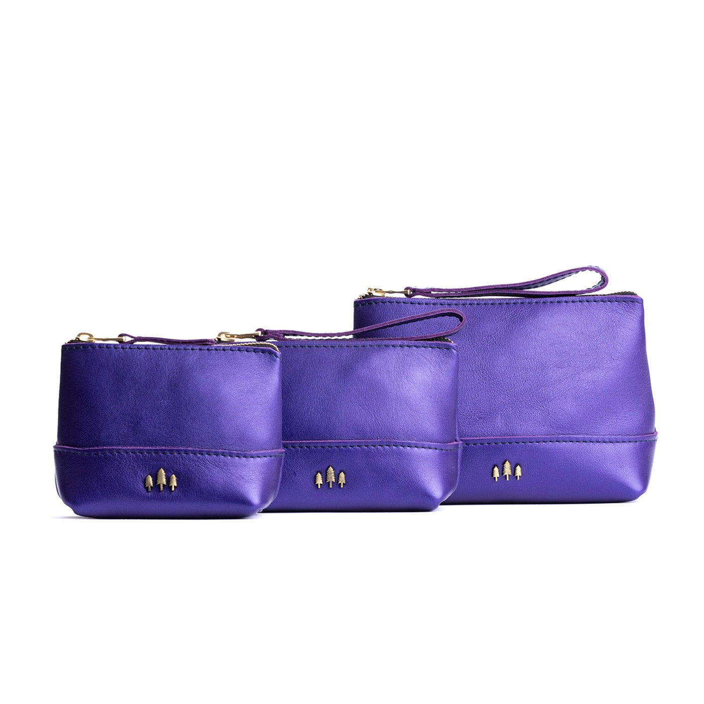 Amethyst | Three sizes of zip top rectangular pouch with wide base and narrow top