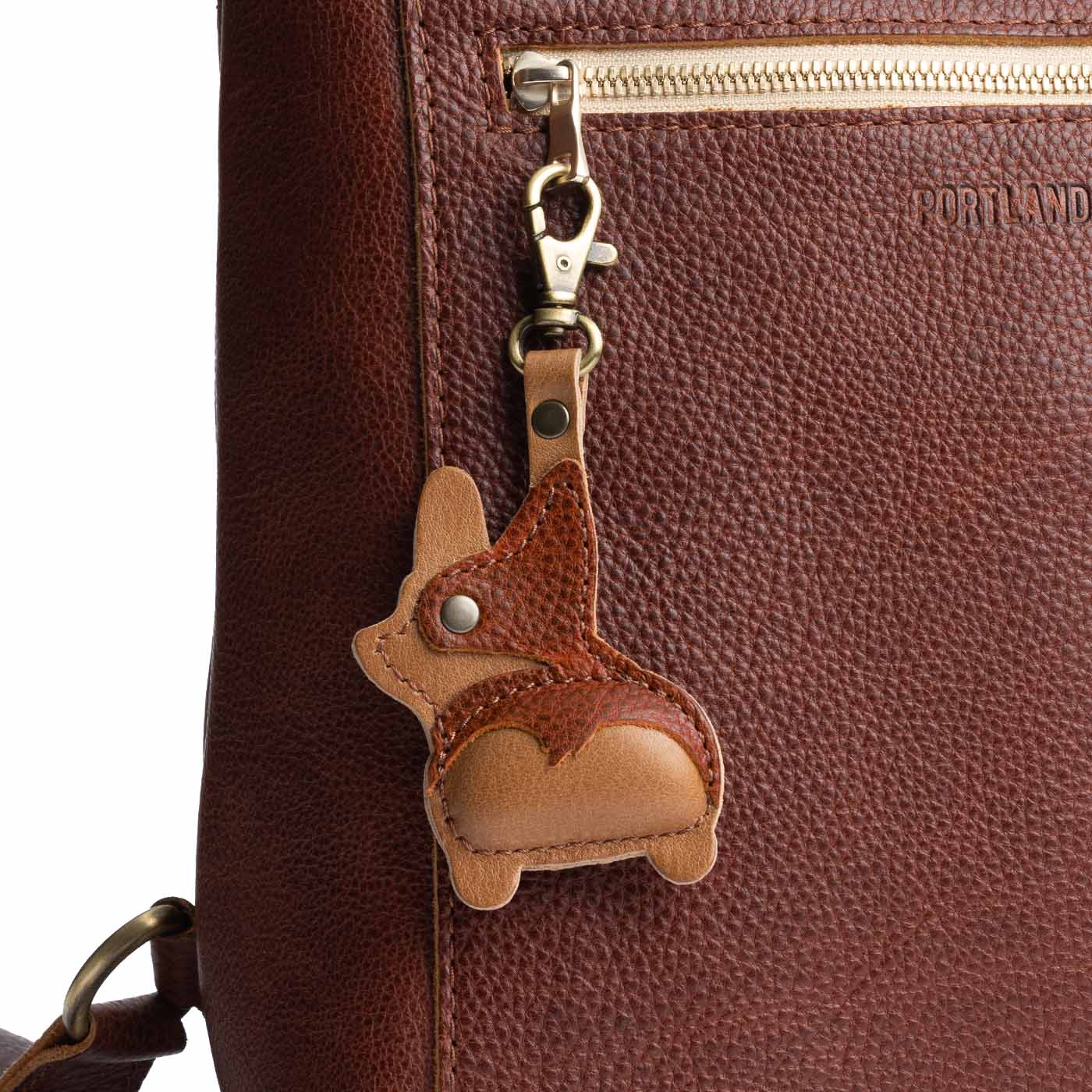 Nutmeg | Leather corgi shaped keychain with metal lobster clasp