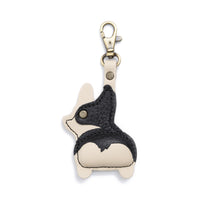 Pebbled--black | Leather corgi shaped keychain with metal lobster clasp