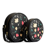  Folklore Black | Circle shaped crossbody bag with large heart embroidered design